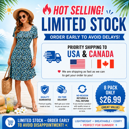 Women Square Neck Ditsy Floral Dress, Ruffle Empire Waist A-Line Sundress With Pockets